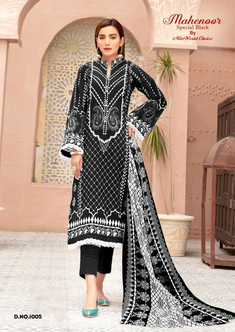 Mahenoor Special Black Vol 1 By Miss World Choice Lawn Dress Material Wholesale